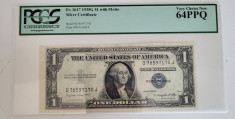 Bancnota gradata Silver Certificate 1 Dollar 1935G PCGS 64 PPQ foto