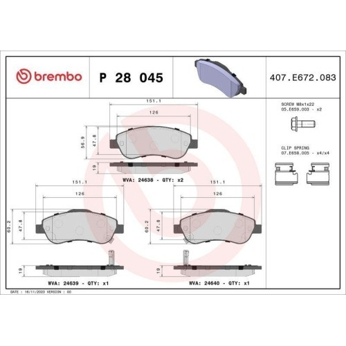 Placute frana Honda Cr-V 3 (Re) 06.06-, Cr-V 4 (Rm) 01.12-, Fata, BREMBO