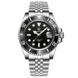 Ceas automatic de scufundari STEELDIVE SD1953, 41 mm, bratara argintie, carcasa si cadran negru, NH35, cristal safir, 30 ATM