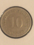 10 pfennig pfenig fenig 1906 D , Germania , stare EF+ (poze), Europa, Nichel