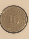 10 pfennig pfenig fenig 1906 D , Germania , stare EF+ (poze). Discount conform descriere [10 - 20 %. Vezi descrierea.].