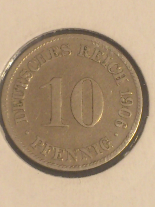 10 pfennig pfenig fenig 1906 D , Germania , stare EF+ (poze)