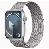 Curea metalica milanese, marca THD, compatibila Apple Watch 45 mm seria 9, Apple Watch SE 44 mm, marime universala, argintiu