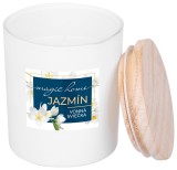 Lumanare parfumata cu iasomie MagicHome, sticla mata alba, 8x11,3 cm