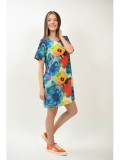 ROCHIE SCURTA CU MANECA SCURTA SPLENDIDOZZO MULTICOLORA CU FLORI TALIE UNICA Multicolora