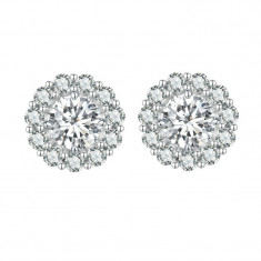 Cercei din argint, cu diamante moissanite de 0.5CT si floare detasabila,