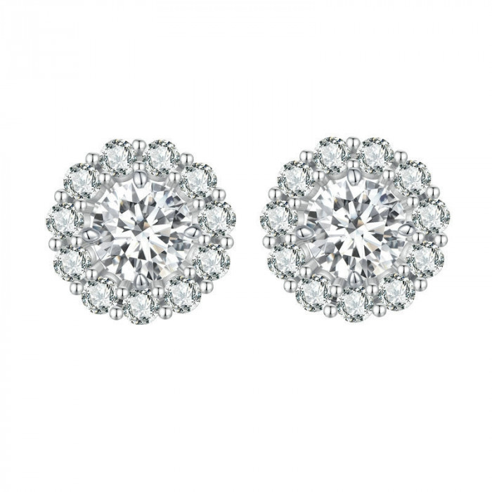 Cercei din argint, cu diamante moissanite de 0.5CT si floare detasabila,