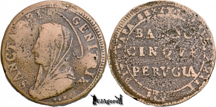 1797-1798, 5 Baiocchi - Papa Pius al VI-lea - Perugia - Statele Papale