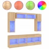 Cumpara ieftin Comode TV de perete cu lumini LED, 6 piese, stejar sonoma