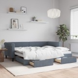vidaXL Pat de zi cu extensie și sertare gri &icirc;nchis 90x200 cm catifea