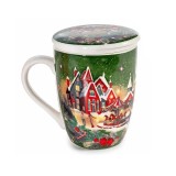Cana cu infuzor Craciun portelan multicolor II 8x10.5 cm, 300 ml