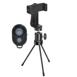 Suport telefon universal cu mini trepied metalic 13.5 cm si cap rotativ reglabil, suport smartphone deschidere 8.2 cm, ABS si metal, baza anti-aluneca