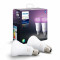 Set 2 becuri inteligente LED Philips Hue, functionalitate Bluetooth, Ambianta alba/color, E27, 9W(60W), temperatura de culoare 2200K-6500K, flux lumin