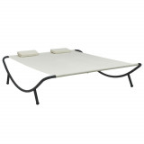 Cumpara ieftin Pat șezlong de exterior, crem, material textil