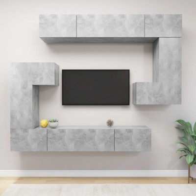 vidaXL Set dulapuri TV, 8 piese, gri beton, PAL foto