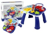 Masuta si Panou cu Activitati Montessori 2 in 1, Jucarie Muzicala, LuminI LED, Pian, Forme si Culori, Educativa Bebelusi, Albastru, 18 luni +