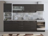 Bucatarie Laura 300, corp hota si soldat, cu vitrina, wenge, blat termic travertin