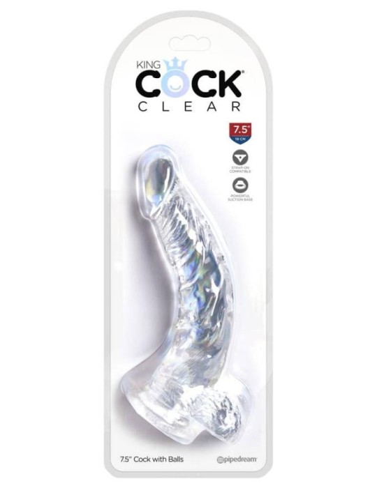 Dildo Clasic Cu Testicule King Cock, Transparent, 19 cm