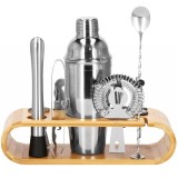 Set Cocktail Shaker Kit pentru barmani 750ml, KI25, suport bambus, 12 piese Household NewTrend