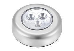 Lampă LED, autoadezivă, 3 LED-uri, alimentare baterii, plastic, argintie,