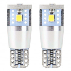 Bec de pozitie tip LED Canbus, T10 W2.1x9.5 W5W, 12V-24V, 3 SMD 2835, 2.4W, culoare alb, carcasa aluminiu, AMIO, set 2 buc