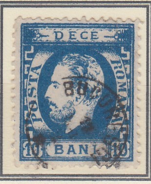 ROMANIA 1872 LP 36 REGELE CAROL I BARBA 10 BANI ULTRAMARIN INCHIS T4 STAMPILAT foto