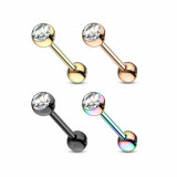 316L Piercing din oțel - barbell, două mărgele, cristal rotund, tehnologie de acoperire PVD, 16 mm - Culoare: Auriu