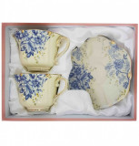 Serviciu Portelan Vintage 2 Cesti si farfurii BLUE FLOWERS, Jovy