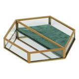 Organizator Bijuterii, Hexagonal, Sticlă cu Cadru Metalic, Catifea Verde, 17.5x17.5x3cm, Oem