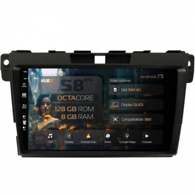 Navigatie Mazda CX-7 (2008-2013) 8GB RAM Android 13 Octacore Slot Sim 4G DSP GPS Wi-FI Carplay Android Auto USB Bluetooth Waze Touchscreen 9 Inch foto