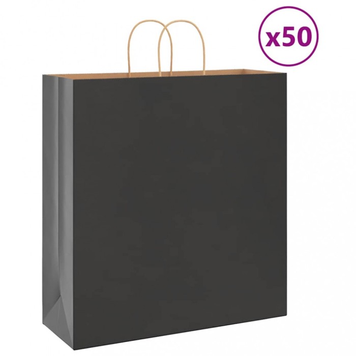 vidaXL Pungi de h&acirc;rtie 50 buc cu m&acirc;nere negre 45x17x48 cm 4101639