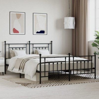 vidaXL Cadru pat metalic cu tăblie de cap/picioare, negru, 160x200 cm foto