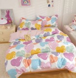 Cumpara ieftin Lenjerie Pat Bumbac cu Elastic, 4 Piese, Roz - Husa Pilota 200x155, Cearceaf 200x140, Fete Perna 55x75