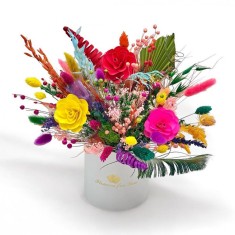 Aranjament Floral cu Flori Naturale Uscate , Cutie Eleganta Alba