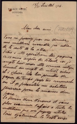 Barbu Catargiu. Autograf. Catre scriitorul Filitti, in iulie 1916 foto