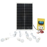 Set panou solar monocristalin 50W cu regulator 10A, 4 becuri LED si USB