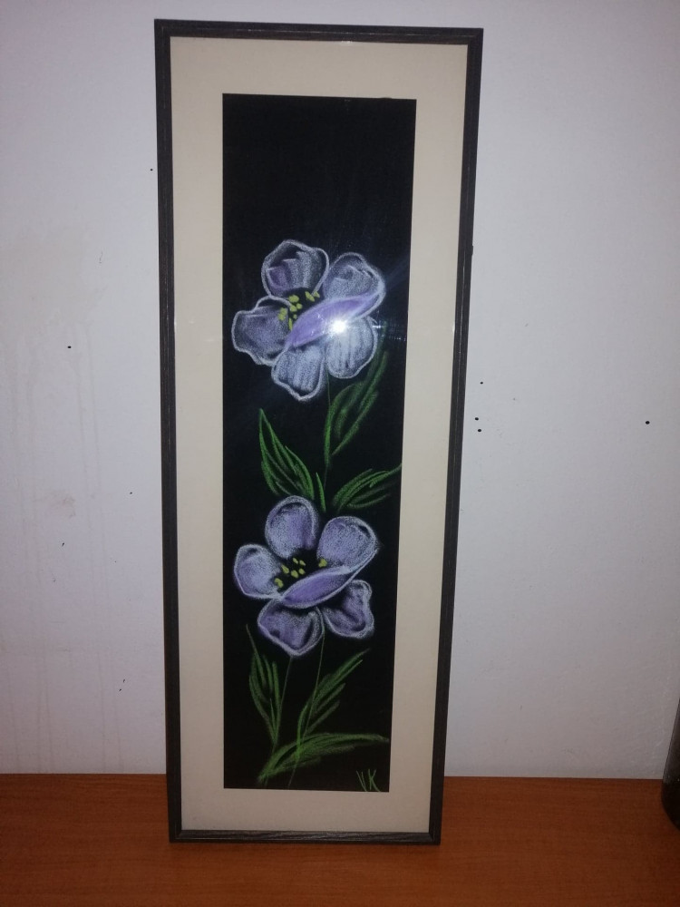 Tablou vertical pastel pe hartie catifelata negru mov verde 58x20.5 cm,  Flori, Altul | Okazii.ro