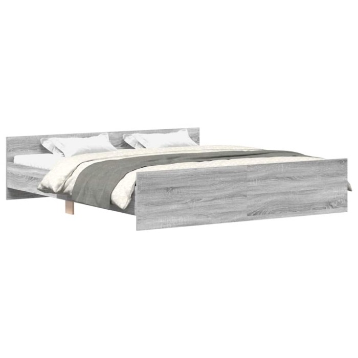 Cadru de pat cu tablie la cap/picioare, gri sonoma, 160x200 cm