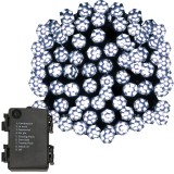 Instalatie lumini de exterior pentru gradina, 9 metri, 120 LED-uri forma cristal, cu baterii, alb Household NewTrend