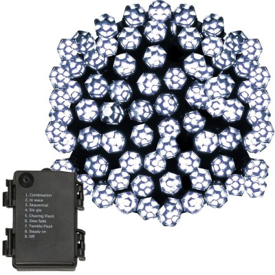 Instalatie lumini de exterior pentru gradina, 9 metri, 120 LED-uri forma cristal, cu baterii, alb foto