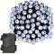 Instalatie lumini de exterior pentru gradina, 9 metri, 120 LED-uri forma cristal, cu baterii, alb