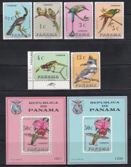 Panama 1967 - Păsări, Serie + 2 Colite RARE (DT + NDT, Tiraj 5000), MNH