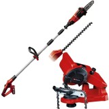 Einhell GE-HC 18 Li T Kit PXC + GC-CS 85 E - Drujba cu 1 acumulator Li-Ion 18 V 3 Ah 20 cm 3.76 m/s + Masina de ascutit lanturi 85 W 108x23x3.2 mm