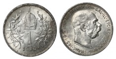 v050 AUSTRIA 1 Coroana 1915 ARGINT UNC PIESA DE COLECTIE LUCIU DE BATERE