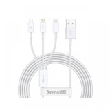 Cablu Fast Charging USB la Lightning, MicroUSB si Type-c Baseus Superior Series 3.5A White 1.5m