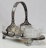 COSULET DIN METAL ARGINTAT SI DOUA RECIPIENTE DIN CRISTAL,ANGLIA , PERIOADA INTERBELICA