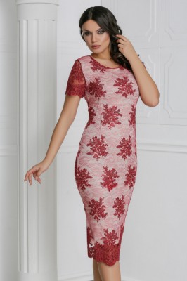 Rochie tull brodat Rosse bordo - 38Marimea foto