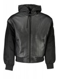 Cumpara ieftin Jachetă bărbați cu 2 buzunare exterioare, glugă, logo, negru, XL