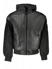 Jachetă bărbați cu 2 buzunare exterioare, glugă, logo, negru, XL