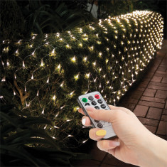 Plasă luminoasă LED - 100 LEDuri alb-cald - 1.5 x 1.5 m - 230V - cu telecomandă foto